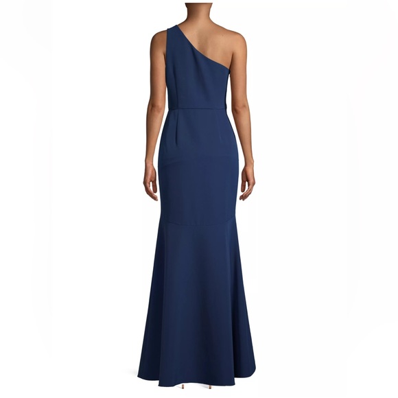 Aidan by Aidan Mattox One-Shoulder Draped High-Low Trumpet Gown - Picture 3 of 4